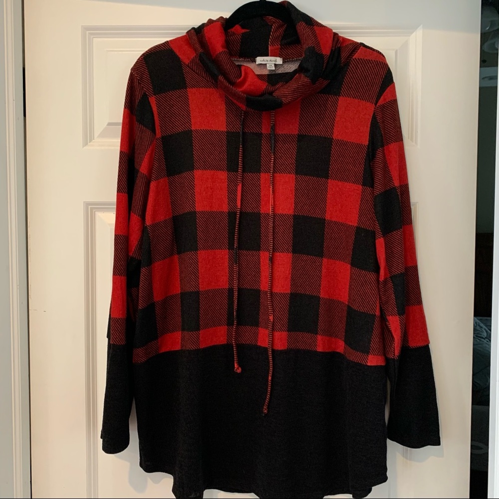 Buffalo Plaid Cowl Neck Sweater Top
